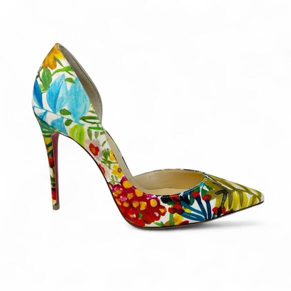 CHRISTIAN LOUBOUTIN Iriza Crepe Satin Floral D’Orsay Heels - Picture 1 of 8